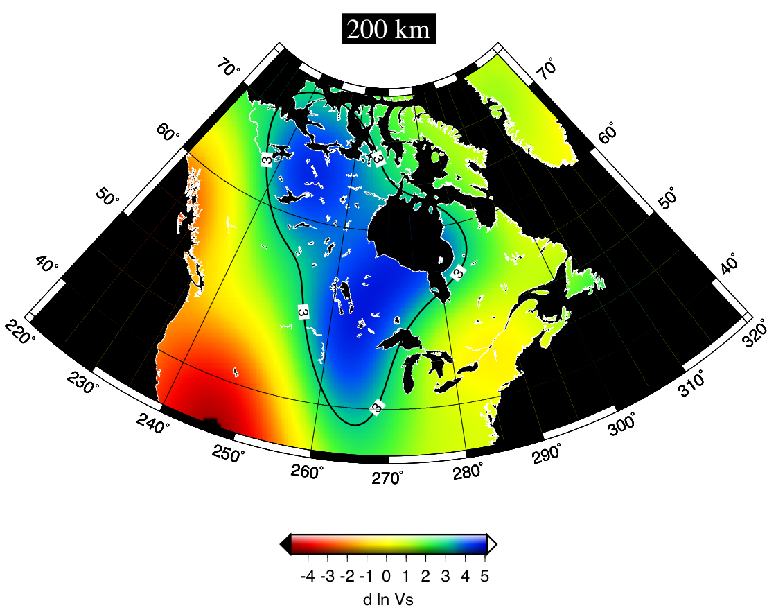 Hudson bay overview S-wave velocity paertubations at 200km depth